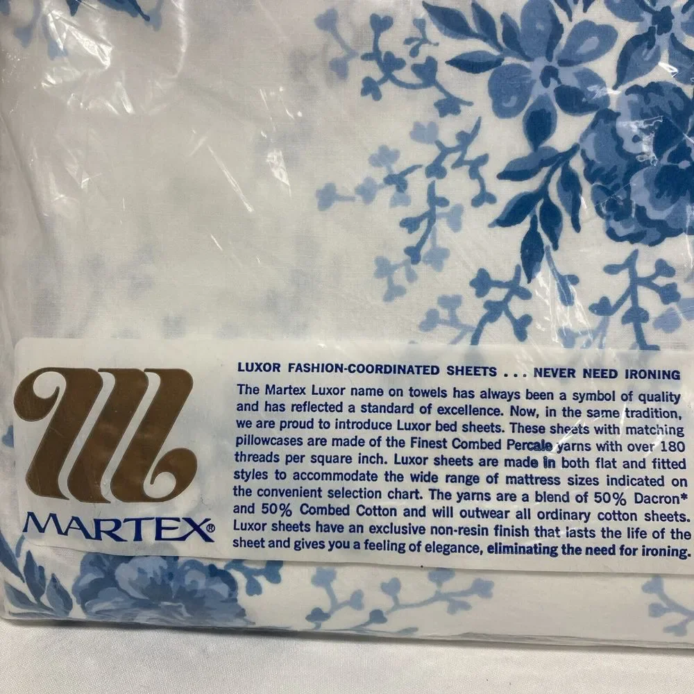 Martex Blue White Floral Twin Fitted Sheet Only‎ Percale USA Westpoint Pepperell